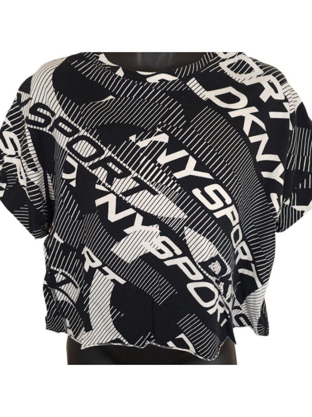 DKNY Sport Crop Top T Shirt Womens Size XL Black White